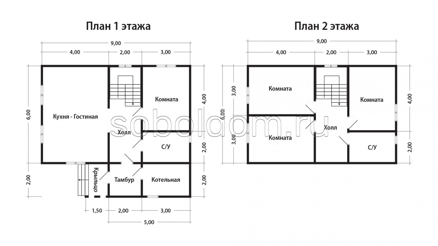 Дом из сухого бруса Д-276, 6х9 м.