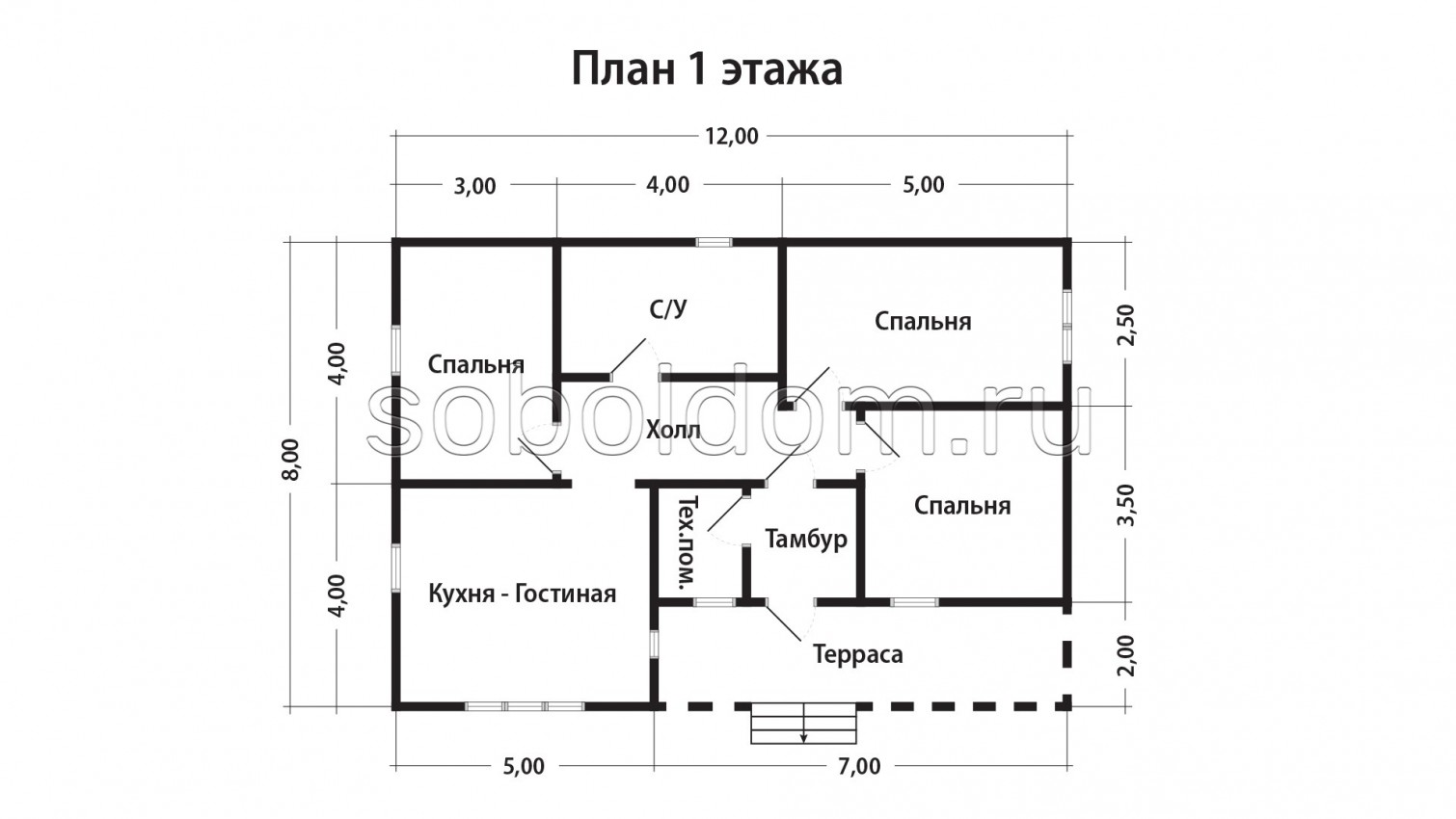 Дом из сухого бруса Д-277, 8х12 м.