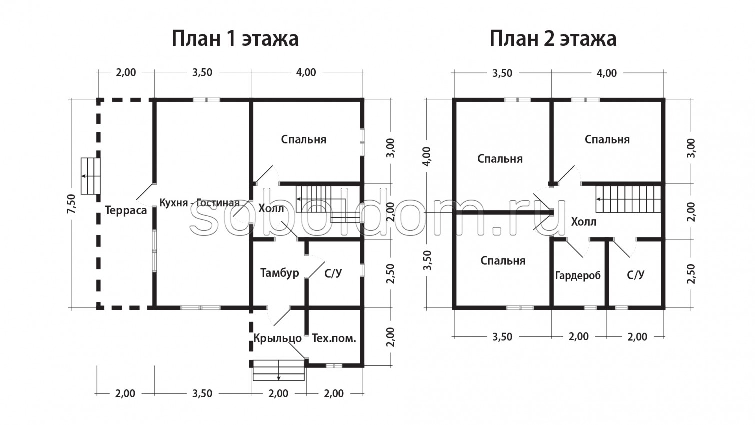 Каркасный дом К-278, 7,5х9,5 м.