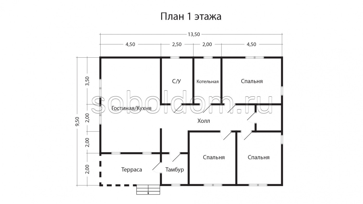 Дом из бруса Д-188, 9,5х13,5 м.