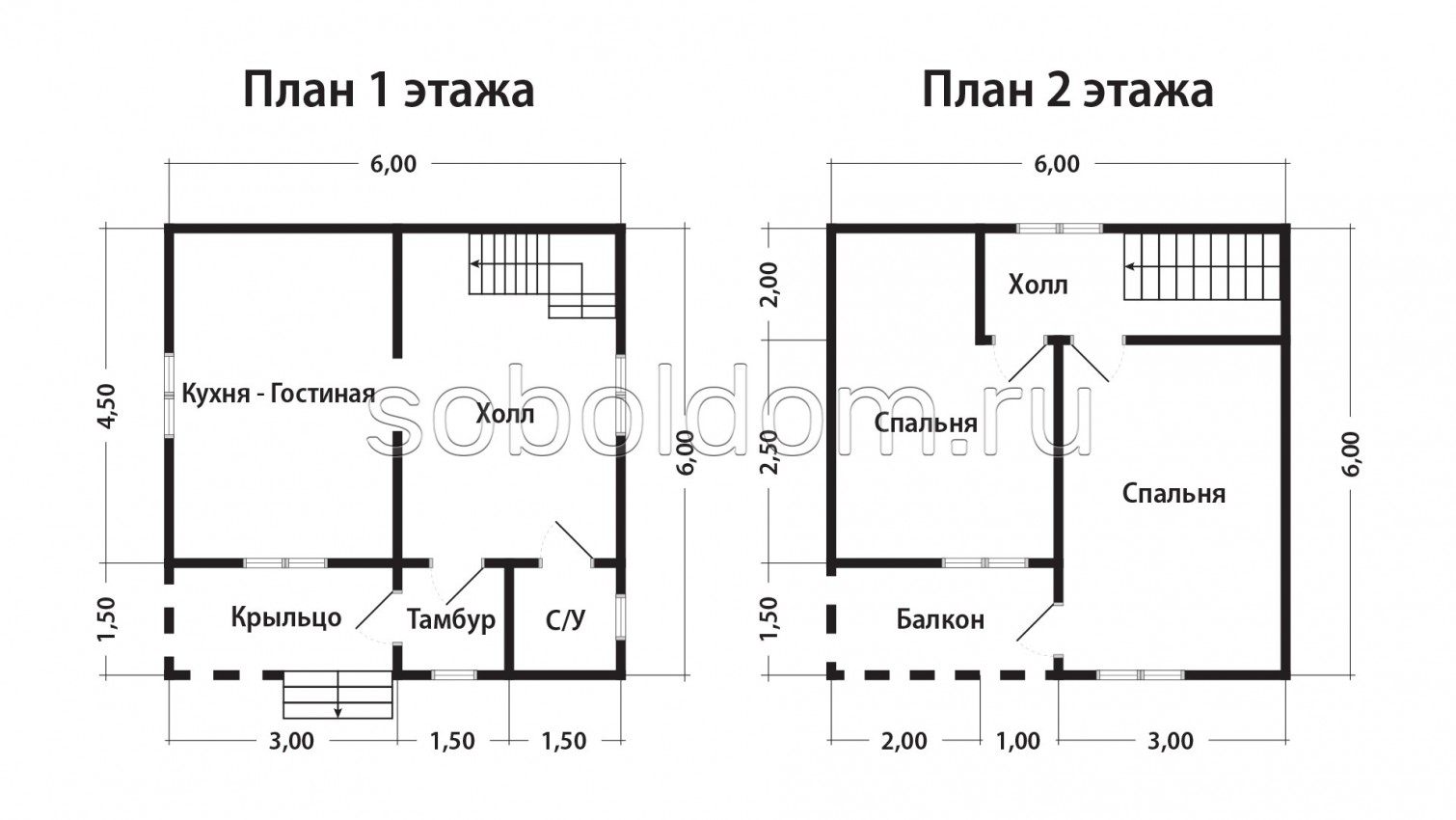 Каркасный дом К-280, 6х6 м.