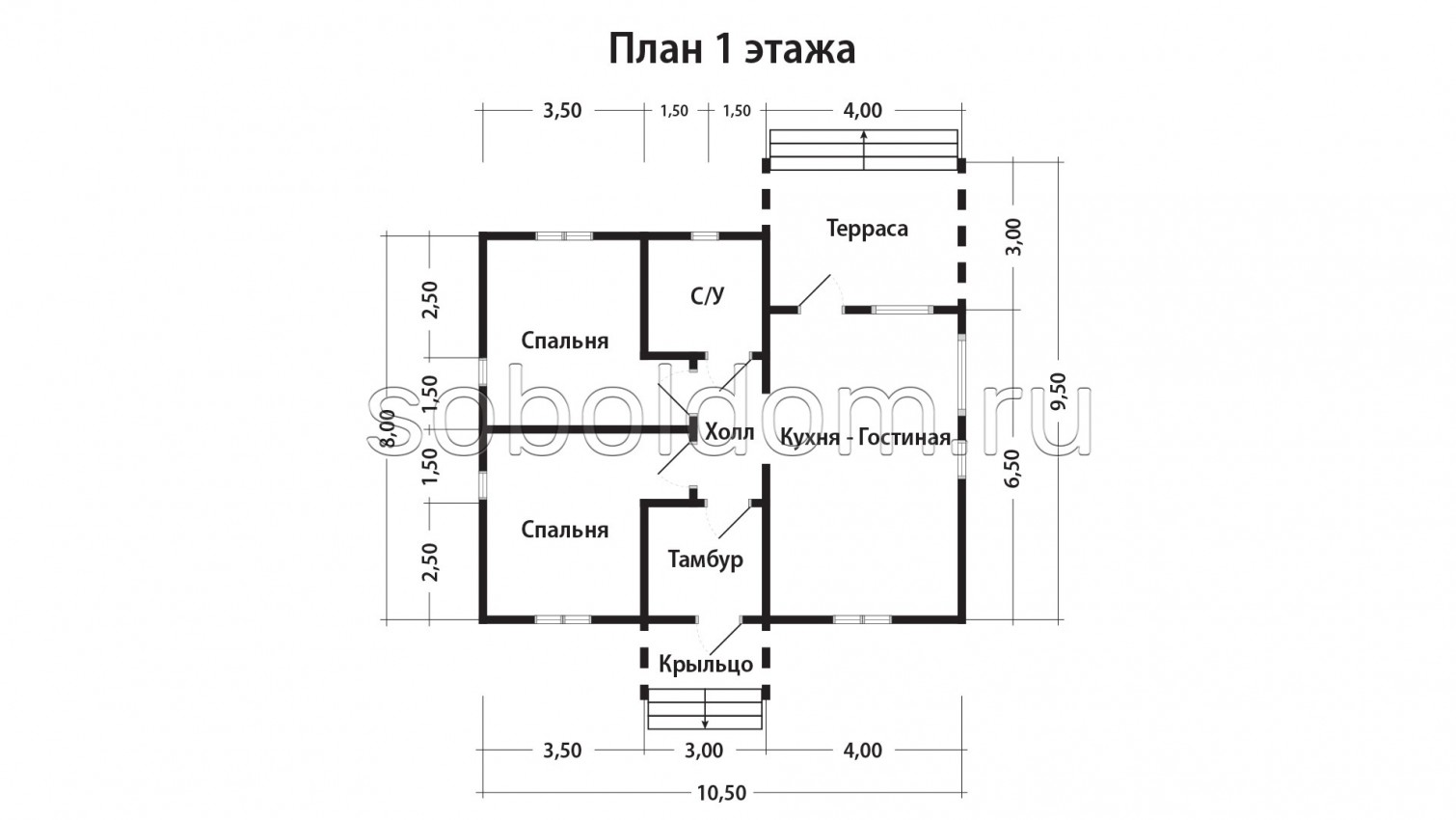 Дом из бруса Д-282, 8х10,5 м.