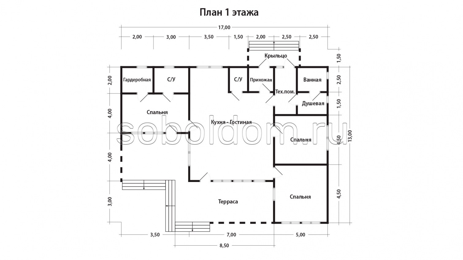 Дом из сухого бруса Д-289, 13х17 м.