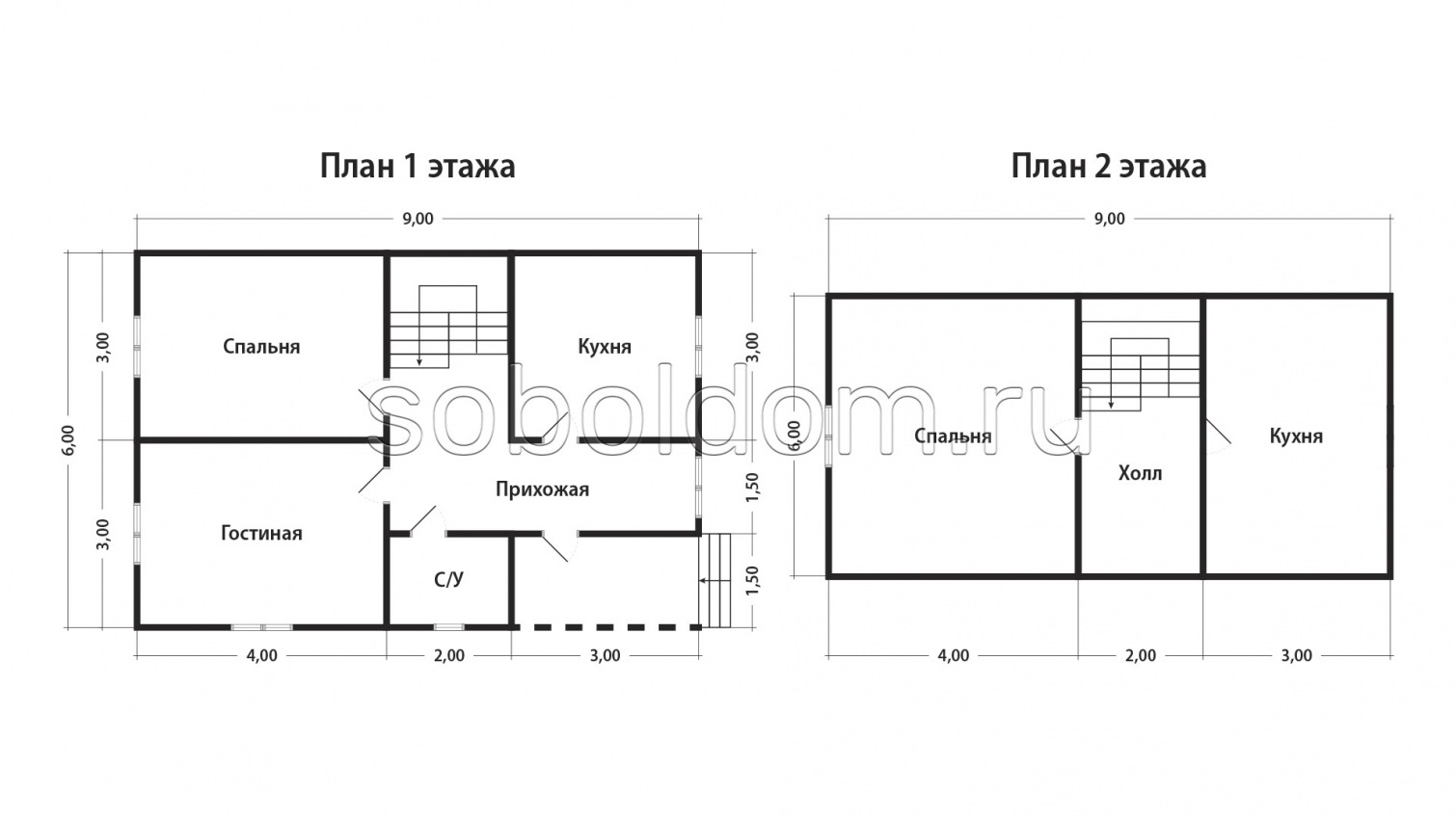 Каркасный дом К-30, 6х9 м.