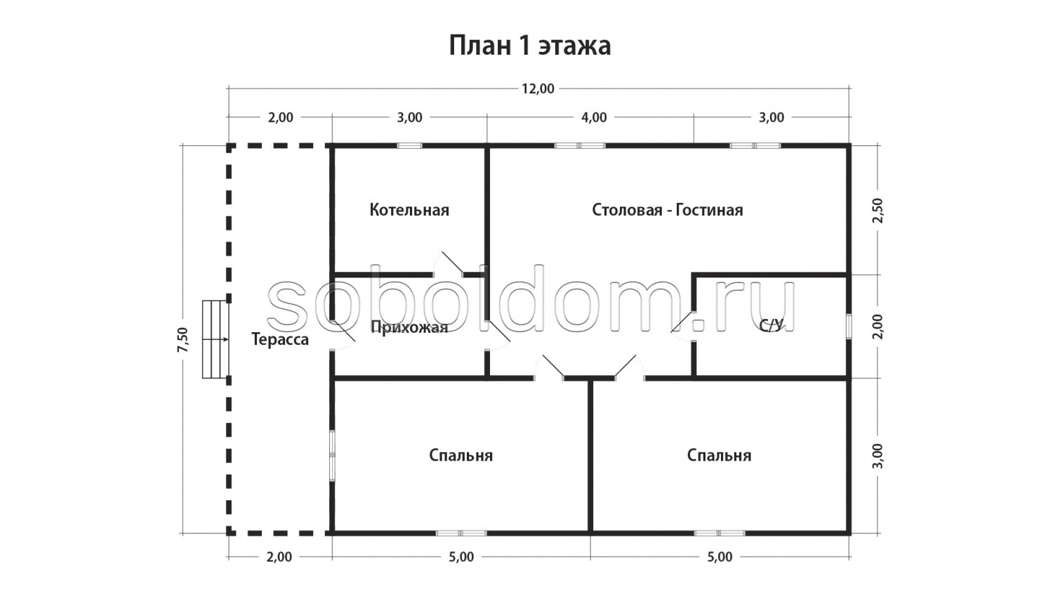 Дом из бруса Д-37, 12х7,5 м.