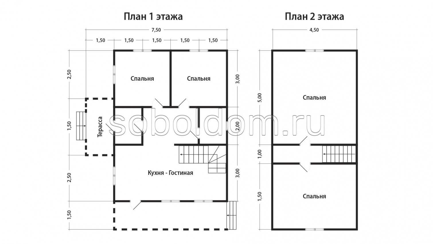 Дом из сухого бруса Д-38, 7,5х9,5 м.