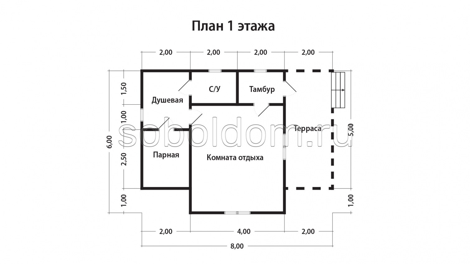 Баня из бруса Б-66, 6х8 м.