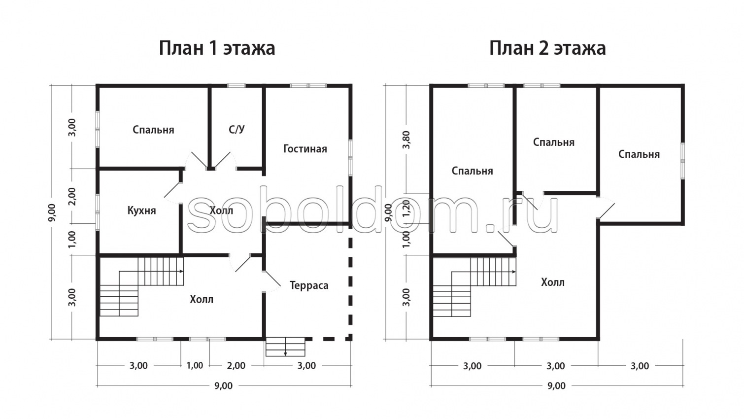 Дом из сухого бруса Д-199, 9х9 м.