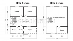 Каркасный дом К-60, 8x8 м.