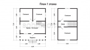 Каркасный дом К-105, 6x7,5 м.