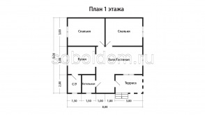 Каркасный дом К-114, 8x8 м.