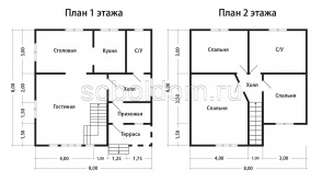 Дом из бруса Д-124, 8x8 м.