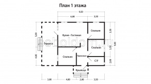 Каркасный дом К-237, 9х9,5 м.