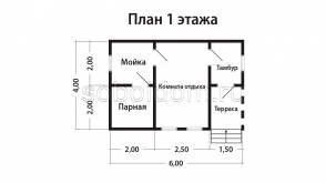 Каркасная баня К-24, 6x4 м.
