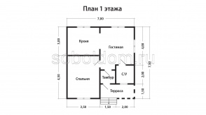 Дом из бруса Д-279, 7х7,5 м.