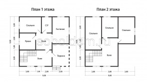 Дом из сухого бруса Д-199, 9х9 м.