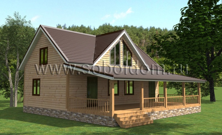 Дом из клееного бруса Д-62, 10x10 м.